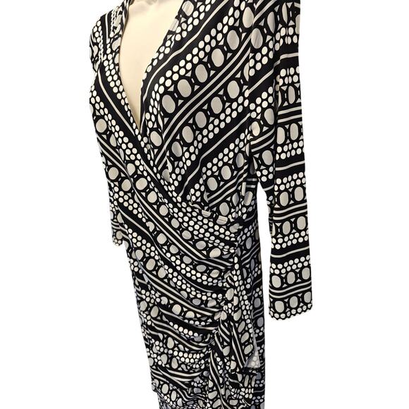 New York Company Stretch Black Polka Dotted
Sheath Faux Wrap Dress Size L EUC - Picture 3 of 7